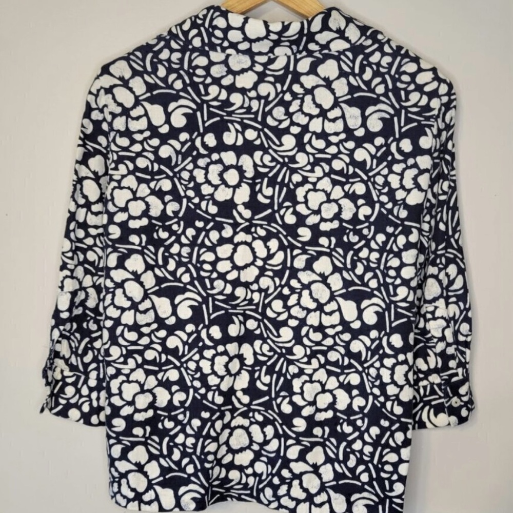 Company Ellen Tracy 100% Linen Navy and White Jacket Top - Picture 5 of 7